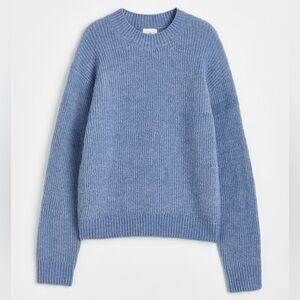 H&M Cozy Wool Blend Knit Ribbed Crewneck Pullover Sweater Sz S Blue
